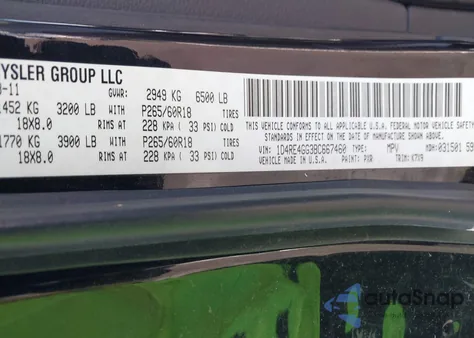 2011 Dodge Durango Crew z USA, uszkodzony, nr VIN 1D4RE4GG3BC667460